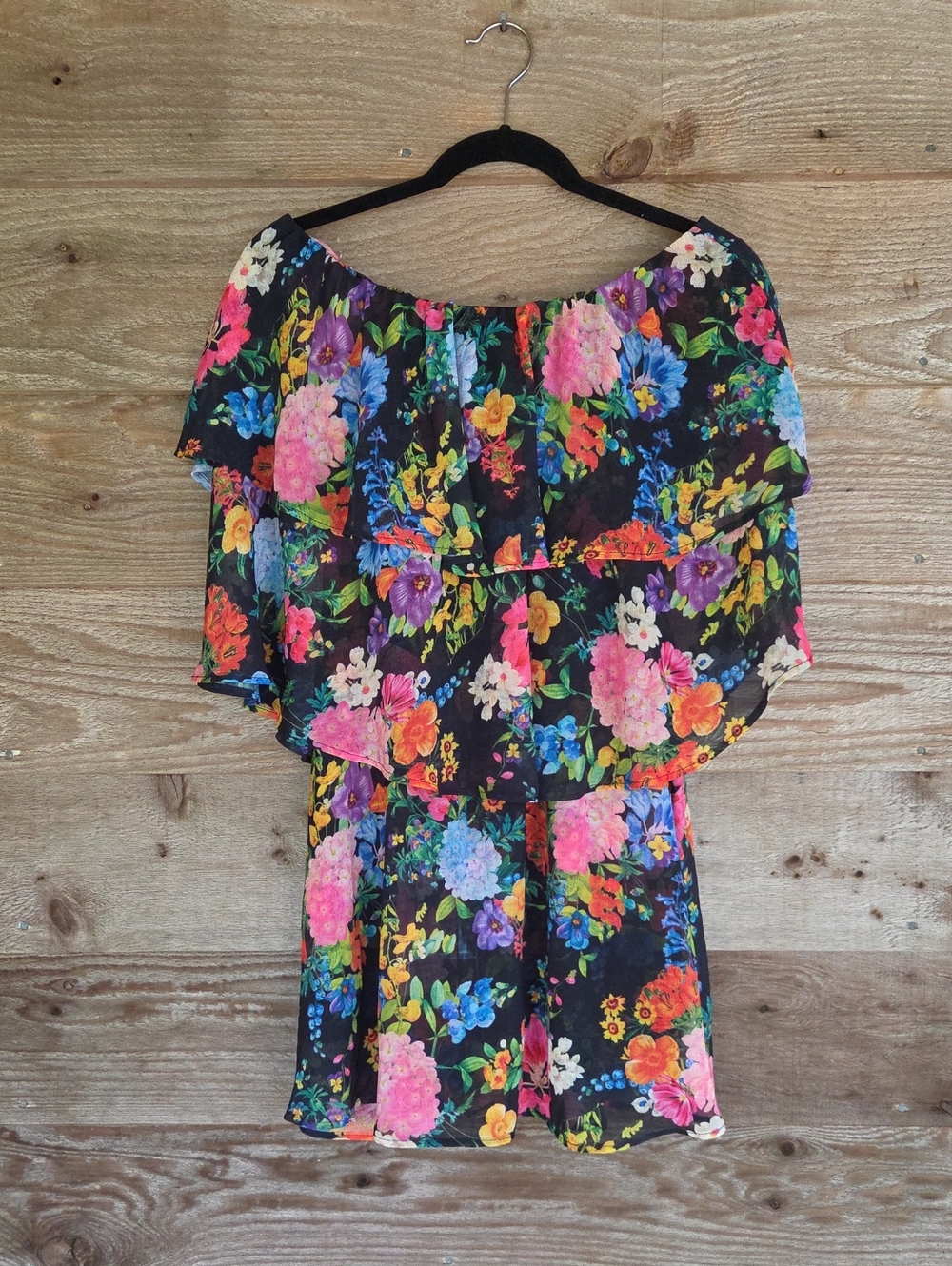 Show Me Your MuMu Black Floral Off-Shoulder Ruffle Romper